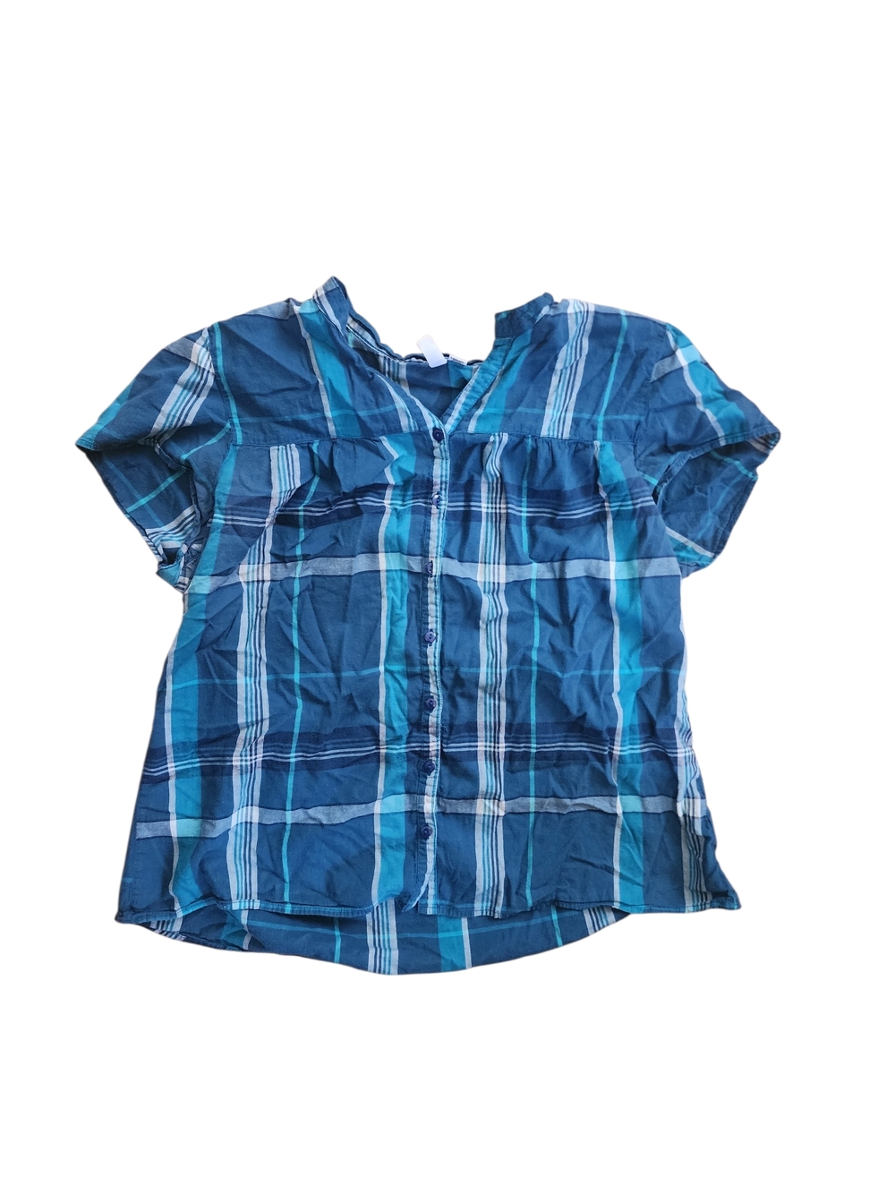 St. John's Bay Blue Plaid Short-Sleeve Button-Down Shirt